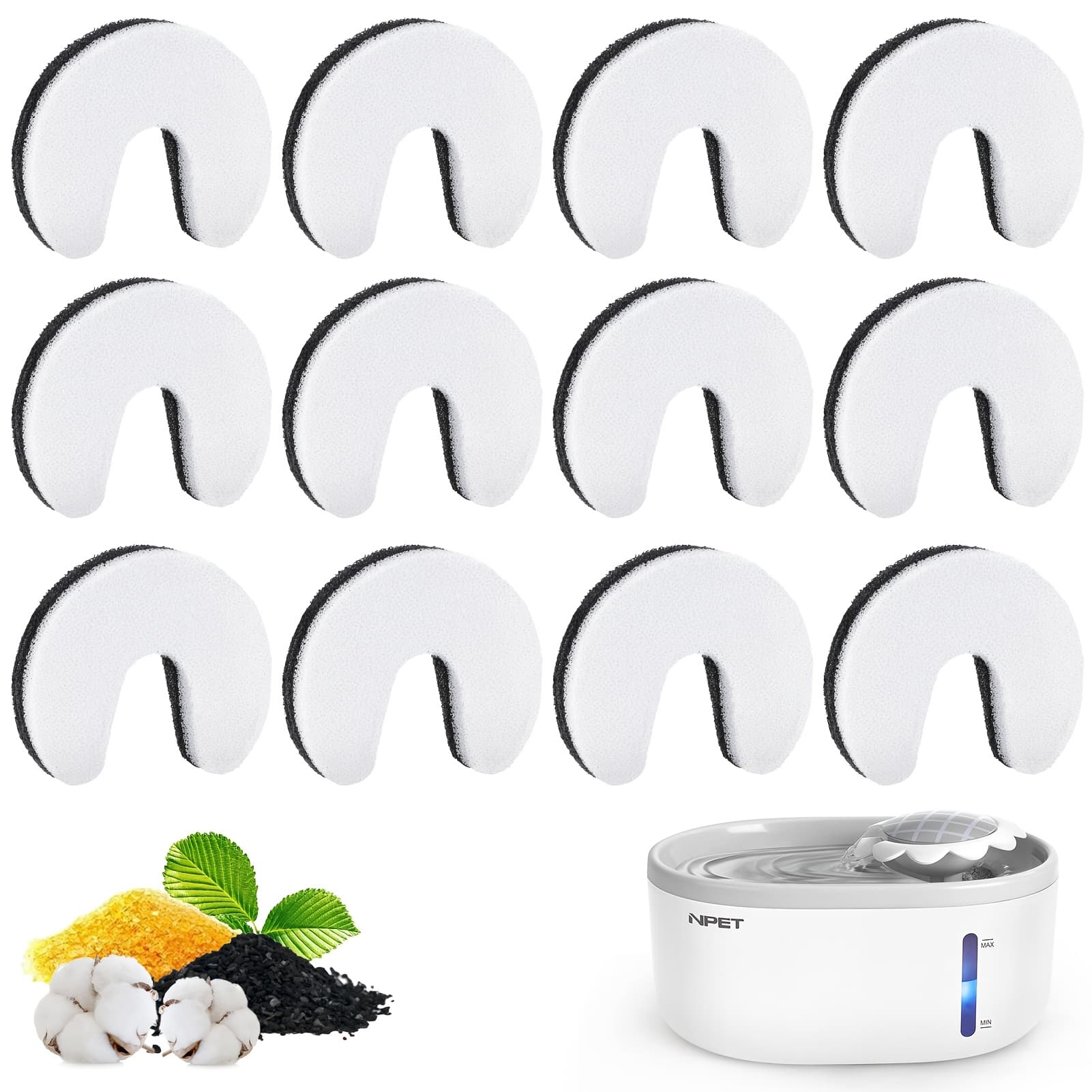 TEMU Npet 4/8/12pcs Cat Water Fountain Filters, Replacement For Nc010, Pvc Material, Odor Removal & Improved Taste, , Uncharged, No Battery Required