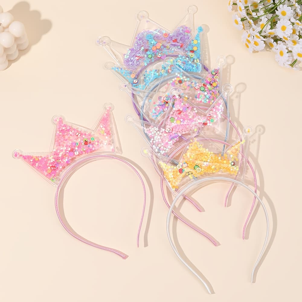 TEMU 6pcs Pvc Crown Birthday Hairbands Shaker Headband Hair Buckles Fashion Hair Additions For Party