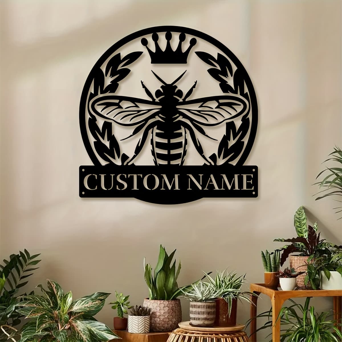 TEMU 1pc Custom Bee Crown Wall Art, Personalized Names Bee Crown Signs, Farmhouse Wall Decor, Metal Bee Crown Art, Custom Names Wall Decor For , Patio, Gifts