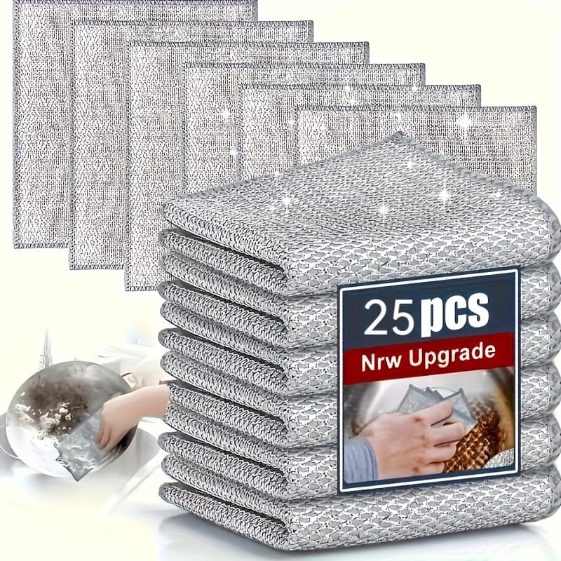 TEMU 25pcs/49pcs, Metal Wire Scouring Pad Household Kitchen Pot Bowl Dishwashing Double-sided Scouring Pad Cleaning Cloth Towel Scrub Scouring Pad