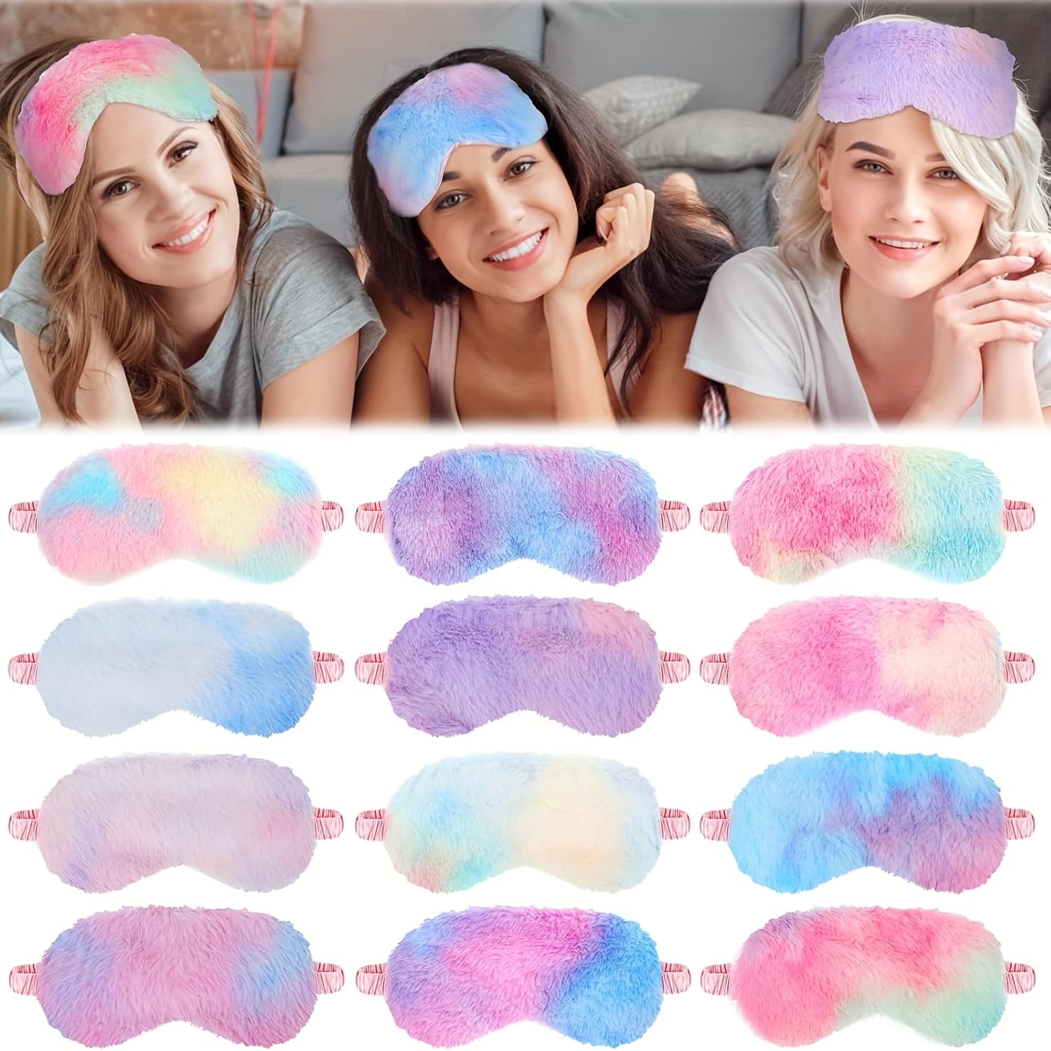 TEMU 12-pack Plush Eye Mask Bulk, Cute Sleep Mask, Fluffy Faux Fur Eye Mask For Sleeping, Suitable For Women And Girls
