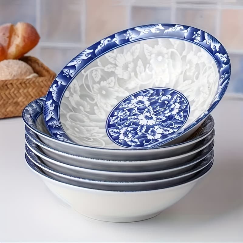 TEMU Set Of 6 Slim Ceramic Bowls, 6-inch Soup Bowl Noodle Bowl, Microwave-safe, Suitable For Home Use, Serving Dishes, High-quality Ceramic Meal Prep Bowls