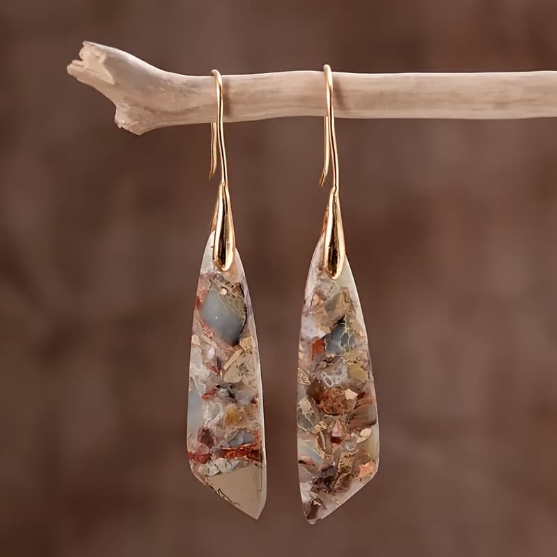 TEMU 2pcs Colorful Natural Dangle Earrings Bohemian Trendy Holiday Earrings Grounding Earrings Gift, Gift For Her