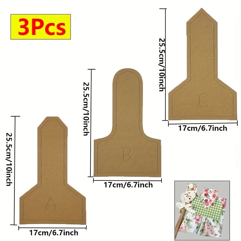 TEMU 3pcs Thick Paper Sewing Ruler Template - A Durable Diy Hand Repair Tool For Precise Measurement,