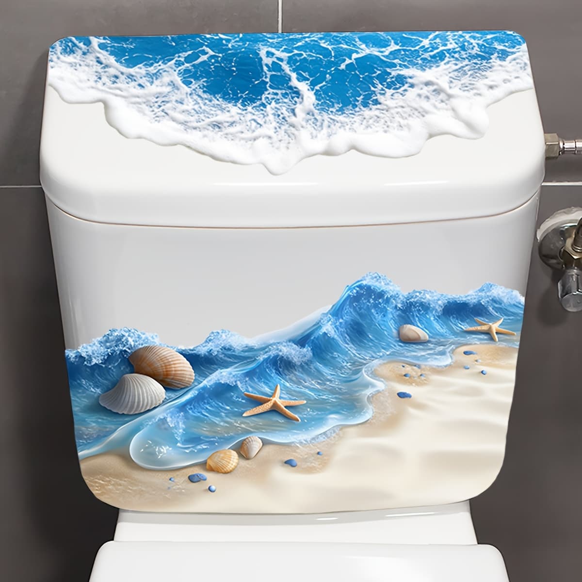 TEMU A Bathroom Toilet Decal Featuring A Summer With Starfish And Shell , Designed For Self- On The Toilet Seat And Tank Wall