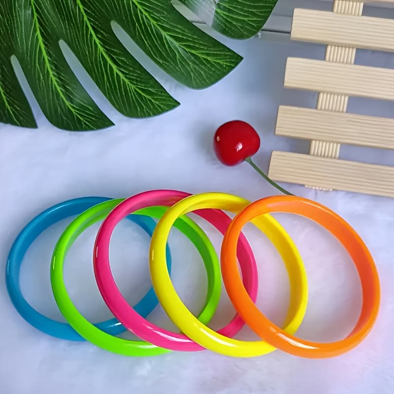 TEMU 5pcs Neon Glow Fluorescent Resin Bracelet Set - Multicolor (,,,) Bohemian & Style For &, Wear, Mother' Day Gift, Daily, No Plating Faded Suitable For Casual Attire & Gifting