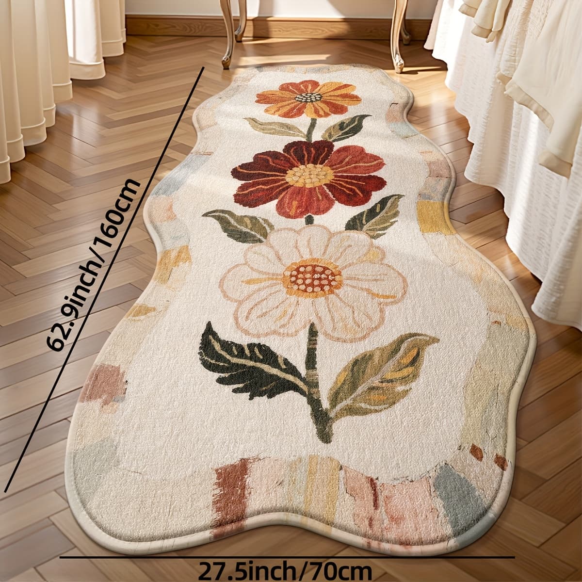 TEMU 1pc Soft Area Rug Fluffy Runner Rug For Bedroom Living Room Hallway, Laundry Room, Floral Bedside Rug Floor Mat, Non-slip Carpet Rug, Home Decor Room Decor Summer Decor Autumn Decor