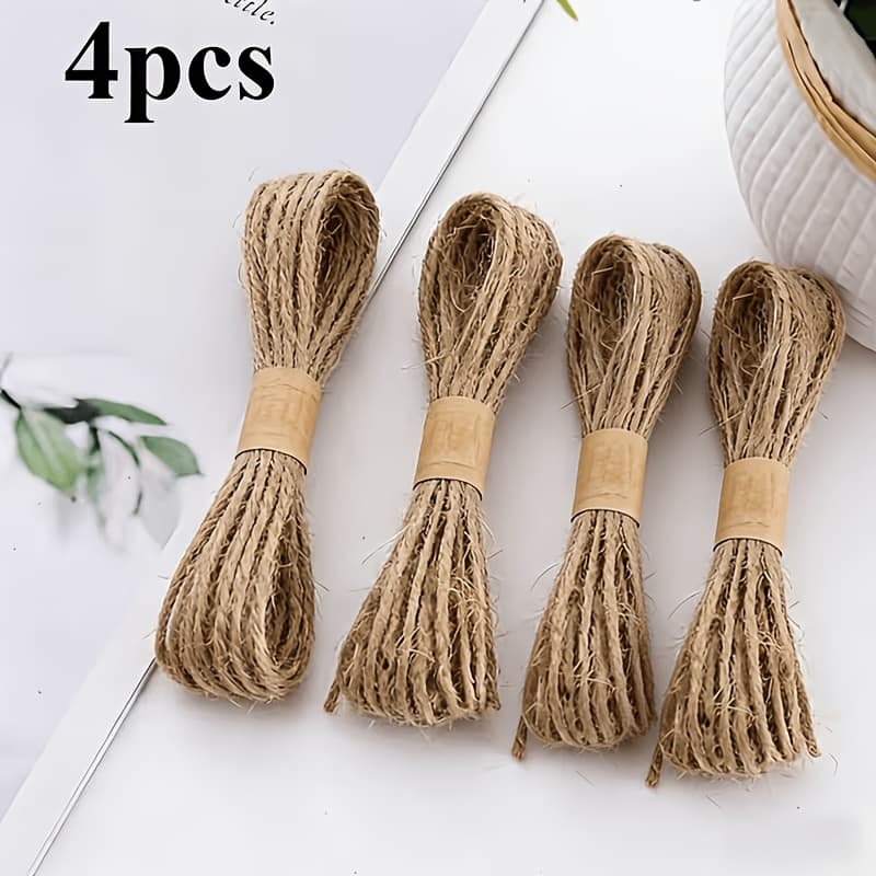 TEMU 4-roll Thickened Natural Jute Rope - 2mm Diameter, High-capacity Durable Fiber Rope, Suitable For Plant Training, Weaving, Gardening, Rustic Crafts, And Indoor/outdoor Use