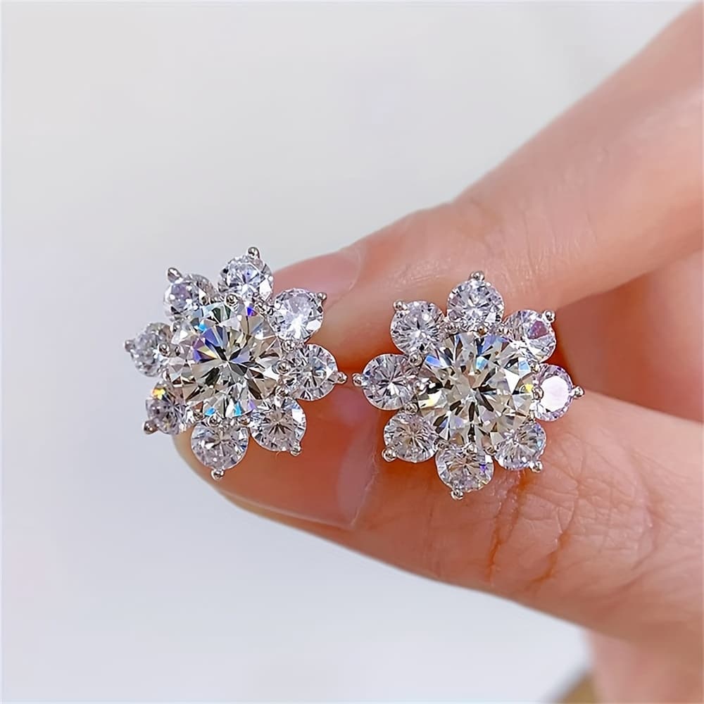 TEMU A Pair Of Stylish And High-end European-style Women's Earrings Featuring Embedded Zirconia Flowers