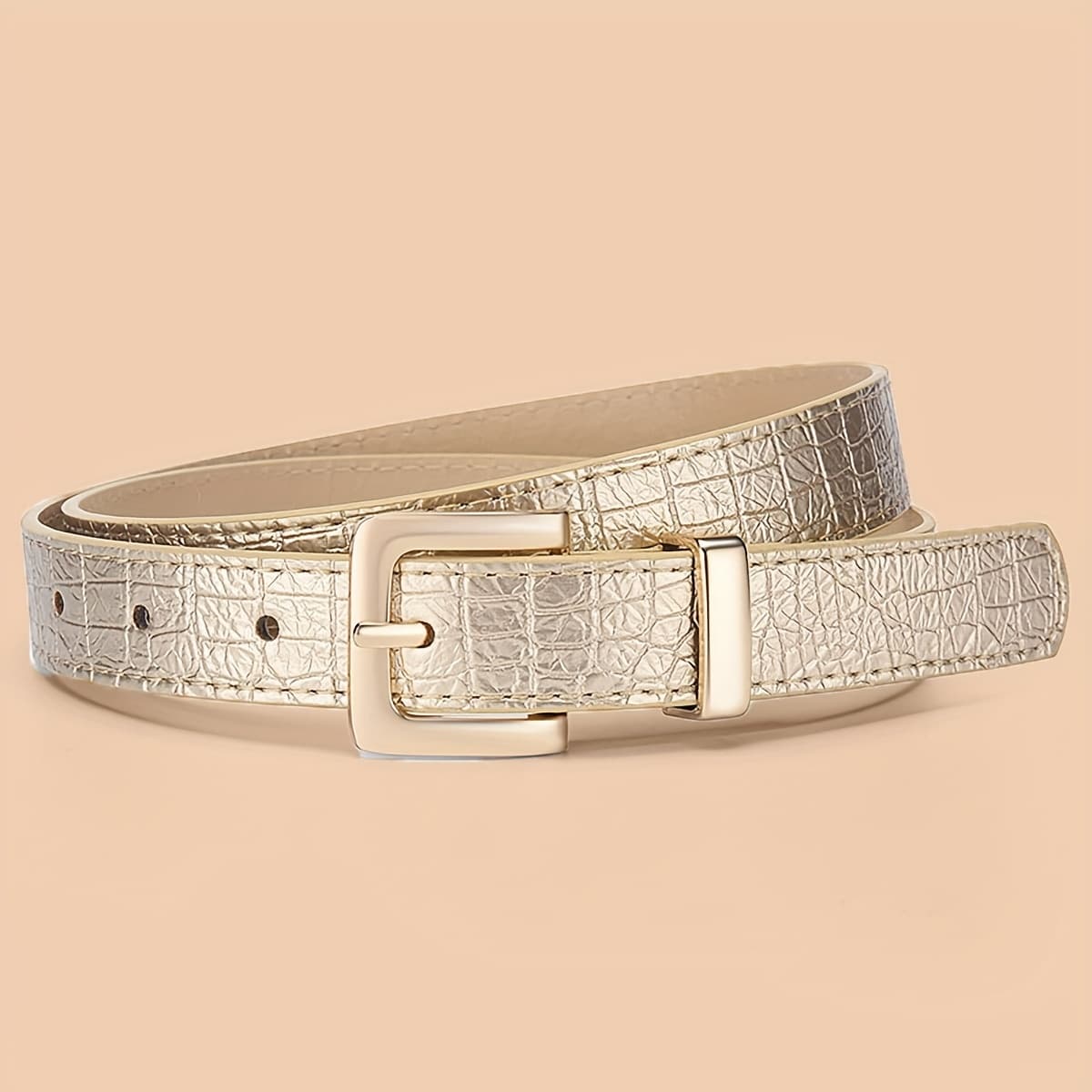 TEMU 1pc Women's Crocodile Pattern Belt, Versatile Sky Golden Easy With Jeans Belt