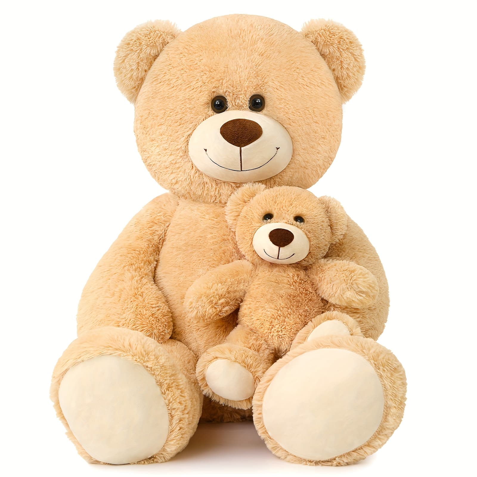 TEMU Maogolan Bear Mommy And Baby Bear Soft Plush Bear Stuffed Animal For Teddy Bear Baby Shower, Tan, 39 Inches