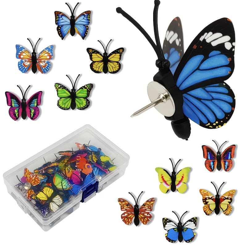 TEMU 24pcs Vibrant Push Pins - Colorful, Decorative Thumb Tacks With Clear Plastic Heads For Photo Walls, Cork & Bulletin Boards - Durable Pvc Material, Random Assortment Of Patterns