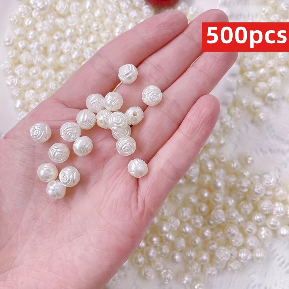 TEMU 8mm 500pcs Acrylic Rose Beads - White Spacer Beads, Halloween, Christmas Accessories, Suitable For Making, Bracelets, Necklaces, Ring Accessories And Phone Chain Crafts