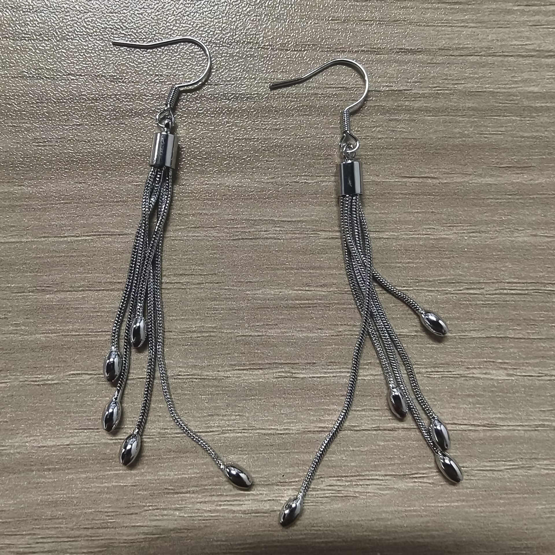 TEMU 1 Pair Of Exquisite Minimalist Long Fringed Earrings - Elegant And , Sparkling Bead Decoration, Perfect For Daily Wear Or Special Occasions, Stylish Earrings | Simple Earrings | Fashion Earrings