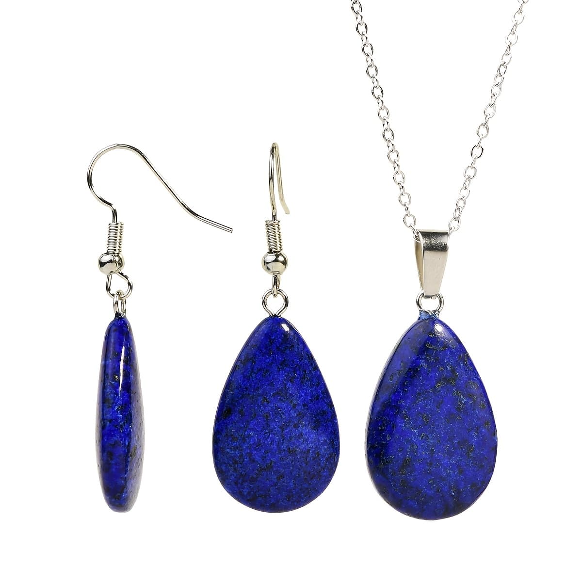 TEMU 3pcs Natural Stone Lapis Water Drop Necklace Earrings Bohemian Women's Exquisite Trendy Handmade Jewelry