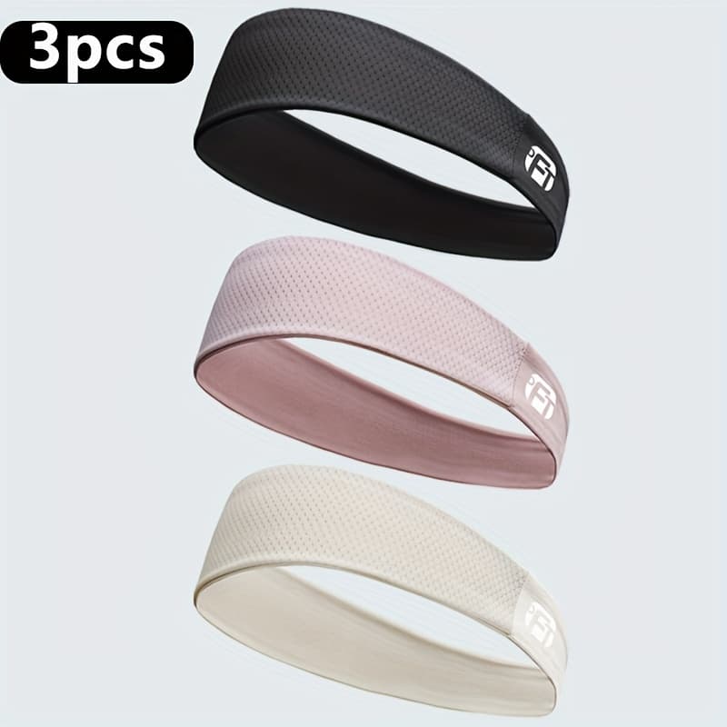 TEMU 3-pack ·s Sports Headbands - Breathable, Sweat-absorbent, Elastic Headbands For , 3 Colors (light Beige/gray/black) - For Gym, Running, Outdoor & Casual Use
