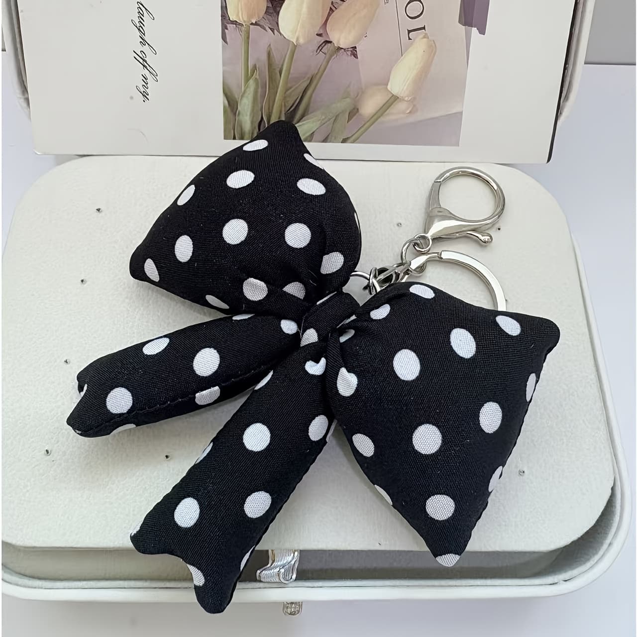 TEMU Polka Dot Bow Pendant, Padded Fabric Pink Bow Charm, Bag Pendant, Keychain