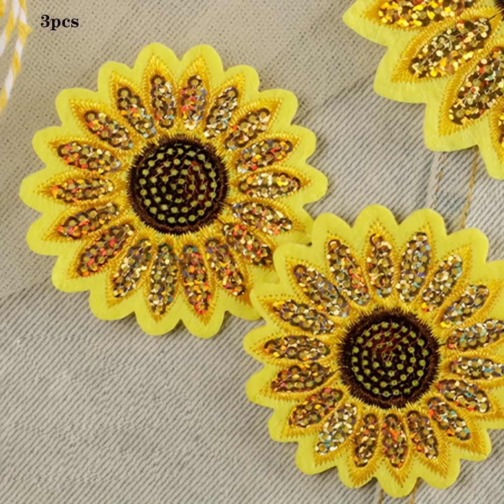 TEMU Ywli 3pcs/bag Shiny Sunflower Patch Diy Embroidery Cloth Patch