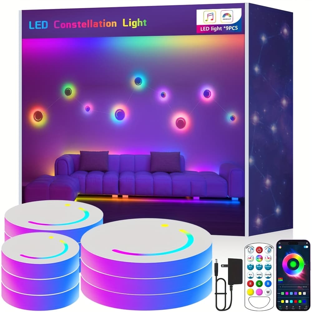 TEMU 1 Set-9pcs Romantic Atmosphere Led Light, Smart Rgb, App Control, Unit Jump Dimming With Music Rhythm, Suitable For Banquet Hall Family Gathering And Room Decoration, Easter, And Christmas Gifts