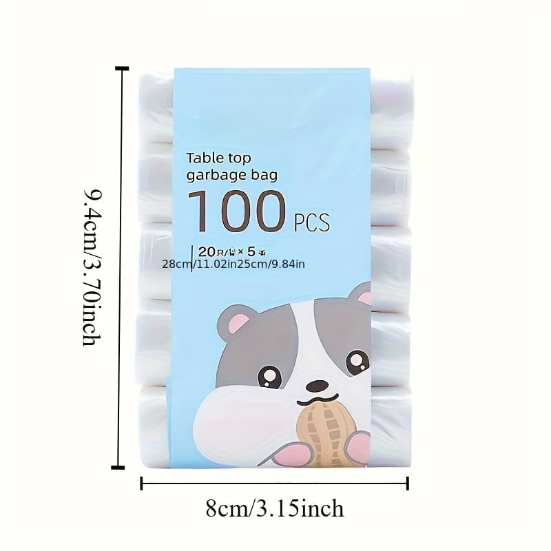 TEMU 5roll 100pcs Mini Garbage Bag Household Thickened Small Desktop Garbage Bags Disposable Trash Bags Kitchen Tools