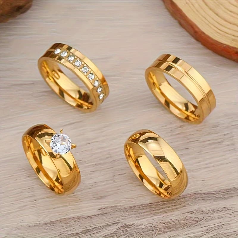 TEMU 4pcs European And American Cross-border Stainless Steel Minimalist Retro Ring Set