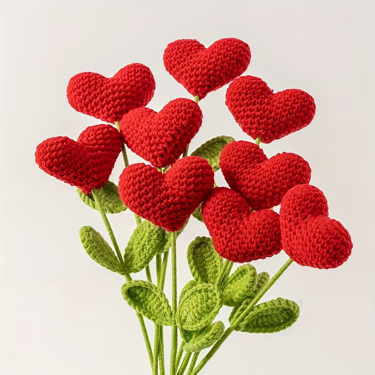 TEMU 10pcs Handmade Crochet Heart Bouquet - Yarn Handmade Heart With , Perfect For Valentine's Day, , Graduation Ceremony, Thanksgiving, Birthday Gifts, And Special Occasions Gifts - Home Decor