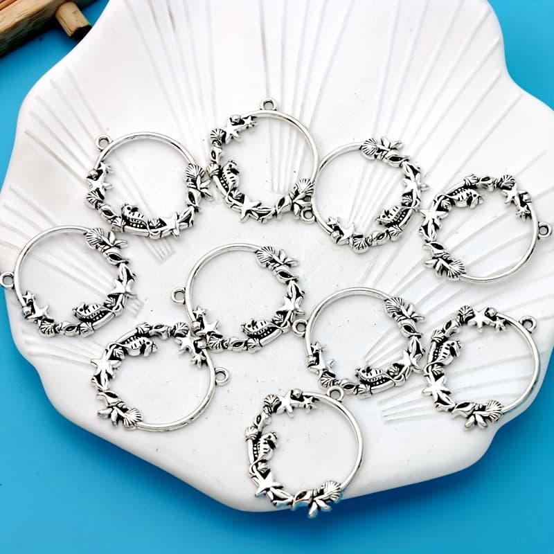 TEMU 10pcs Tibetan Silvery Plated Starfish Shell Seahorse Charms Starfish Shell Seahorse Pendants For Jewelry Making Bracelet Necklace/earrings Keychain Diy Necklace Handmade Earrings Craft
