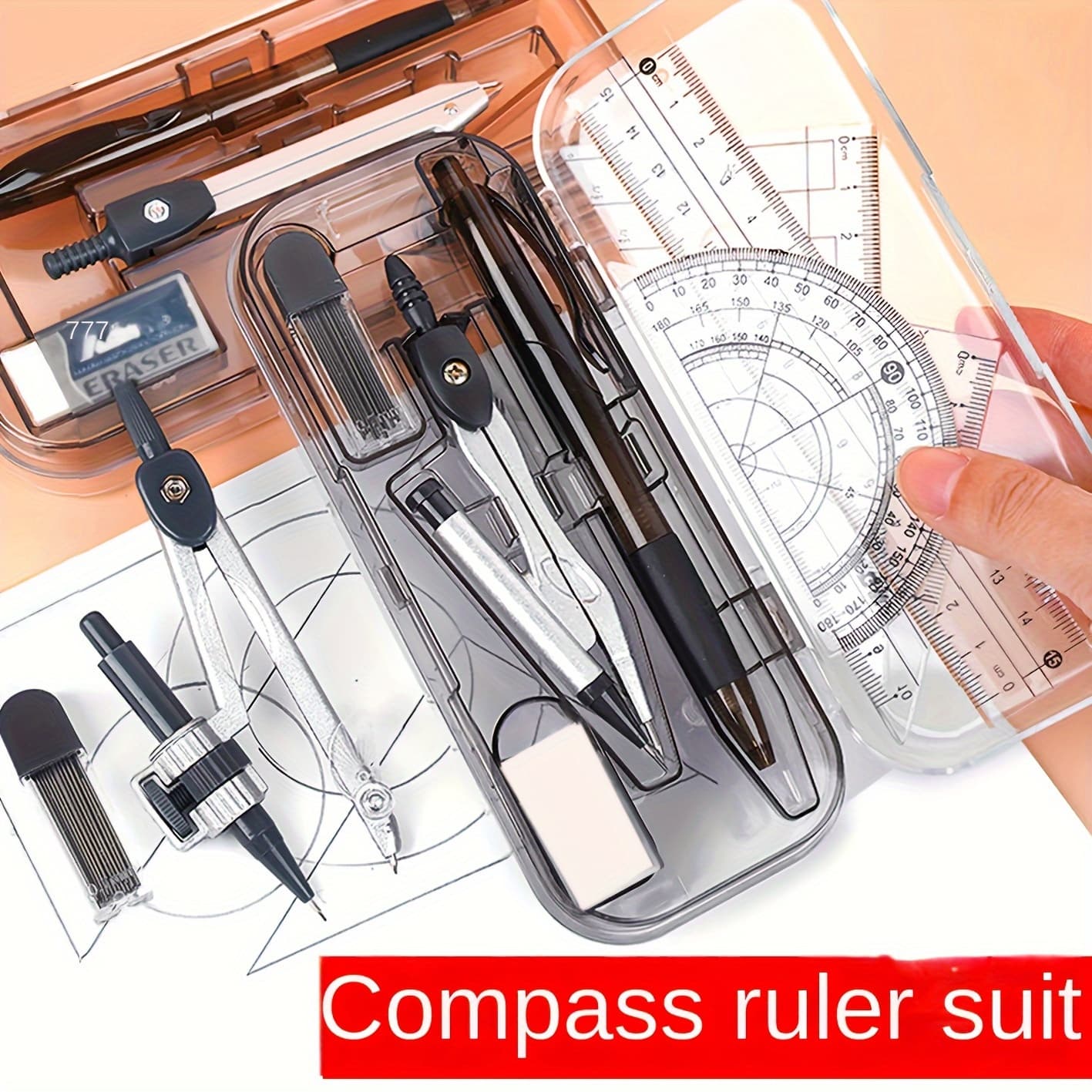 TEMU 8pcs/set Professional Compass And Ruler Set For Precise Geometric Drawings And Drafting - Includes Plates And Stationery Set