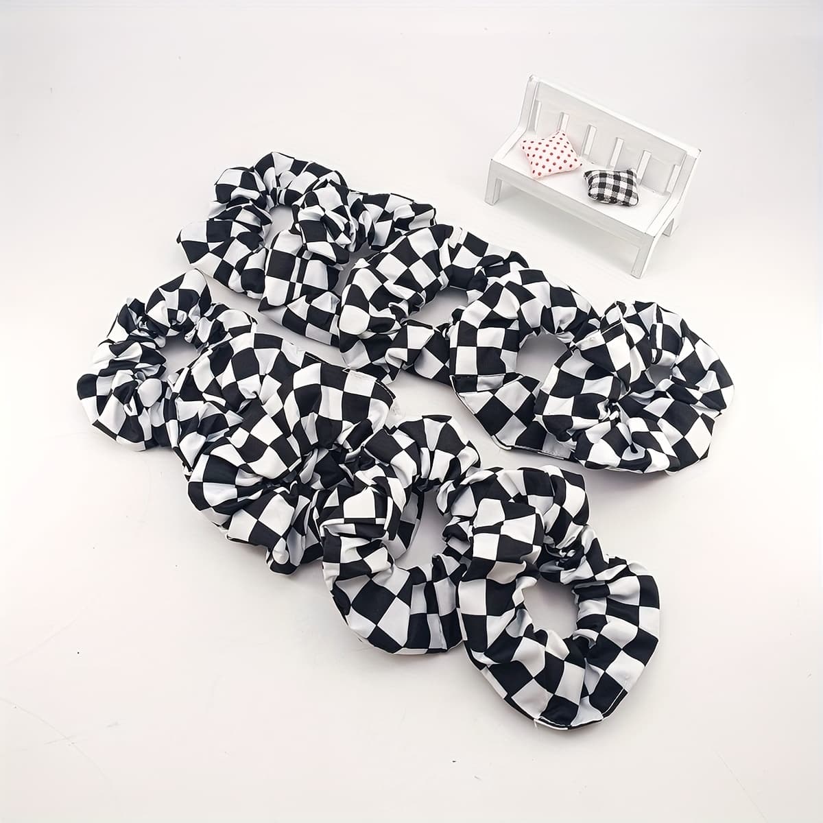 TEMU 5/10pcs Of Large Hair Ties In Black And White Checkered Fabric