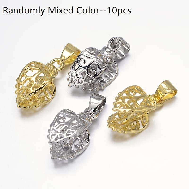 TEMU Set Of 10 Jewelry Clasps, Featuring Vintage Brass Ice Picks, Brass Pendant Pinch Bails, And Leaves In Assorted Colors, Measuring 18x8x10mm With A 1mm Pin, Ideal For Necklace Jewelry Connections