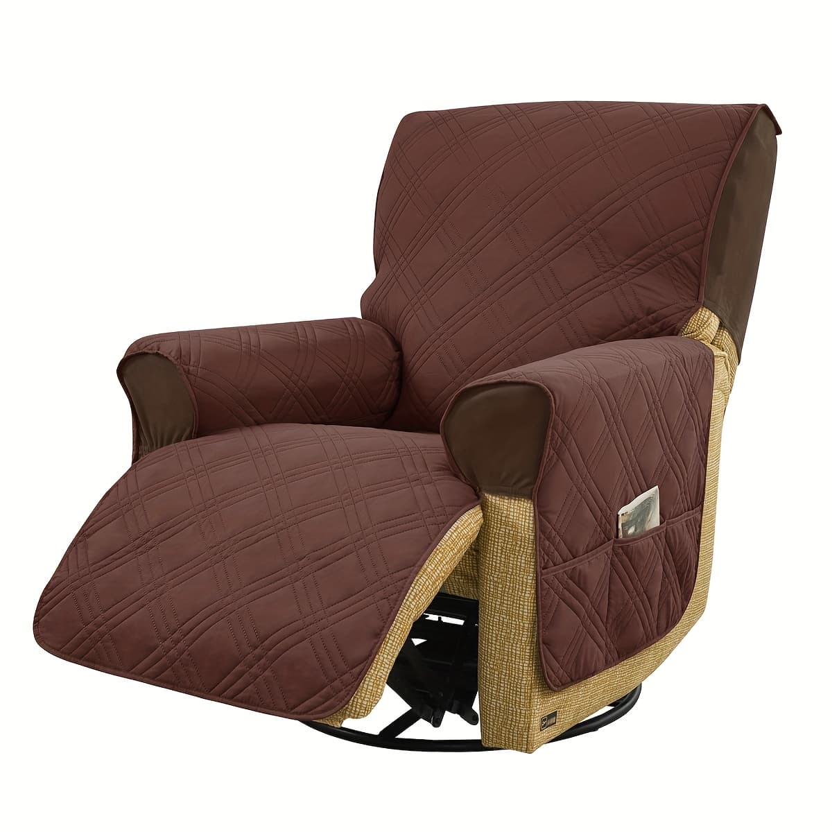 TEMU 1pc Single Recliner Cushion, Ultrasonic Embossing, Spliced Velvet Fabric, Armrest And Backrest Full Coverage