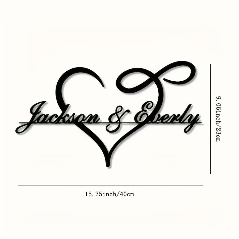 TEMU Customizable Heart-shaped Metal Wall Art - "name And Name" Elegant Decorative Logo, Easy To Hang, For Power Supply
