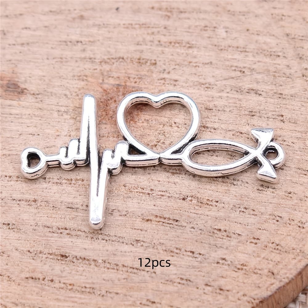 TEMU 12pcs Heartbeat Charm Connector Antique Silvery Connector Charm Jewelry Making Necklace Accessories 19x34mm