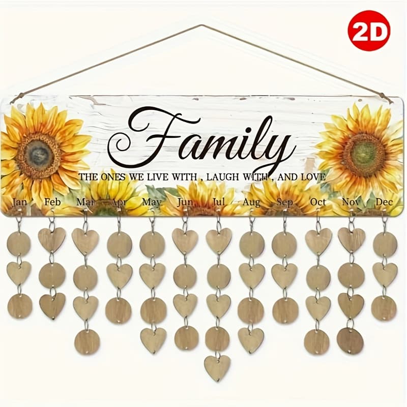 TEMU 1pc Wooden Celebration Calendar Kit - Birthday And Event Wall Hanging With Heart Cutouts, Iron Rings, And Jute Rope - Home Decorative Calendar Sign For Birthdays, Decoration Art Piece