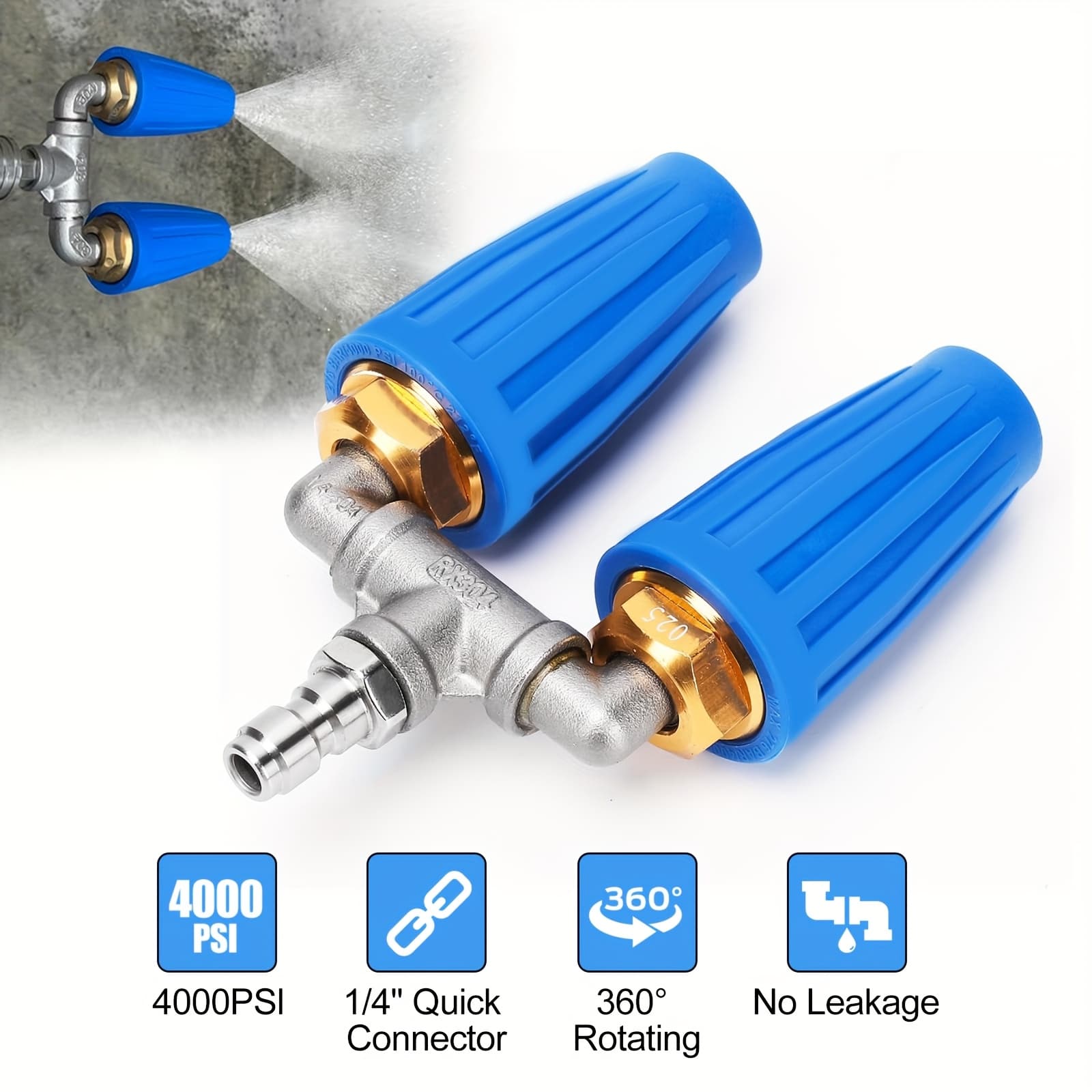 TEMU Pressure Washer With Nozzles And A 360° Rotating Stainless Steel Connector, Designed For Cleaning Floors, Walls, And Yards; An Effective Tool For Professionals