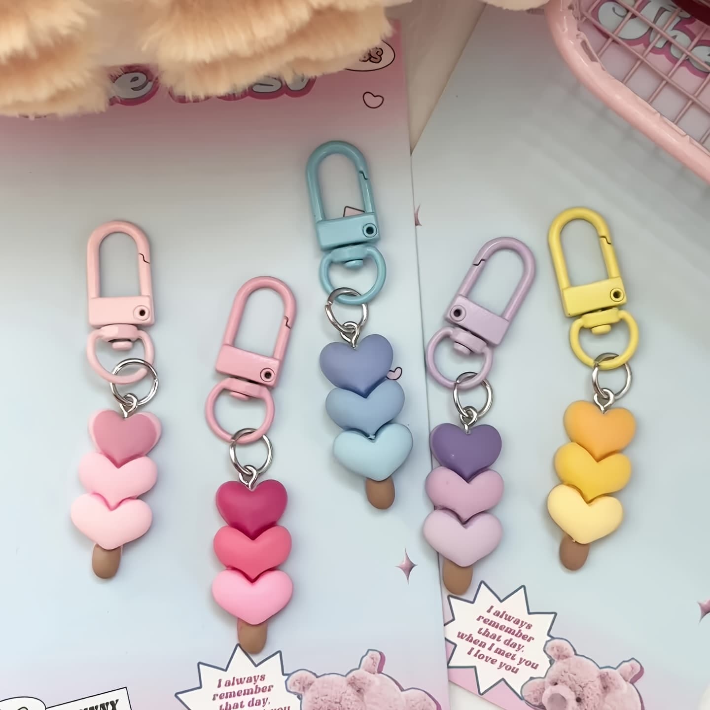 TEMU 5pcs Valentine's Day Heart Keychain Set | Resin Gradient Color With Alloy Lobster Clasp, Romantic Gift For Girlfriend Couples, Cute Bag Purse Accessory Decoration, For Her
