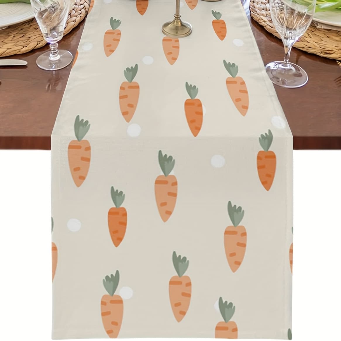 TEMU Easter Carrot Linen Table Runner - Farmhouse Style, Seasonal Holiday Decor For Dining & Kitchen, Indoor/outdoor Use, Multiple Sizes , Table Dresser Scarf, Dinner Party, 13x48/13x72/13x108/inch