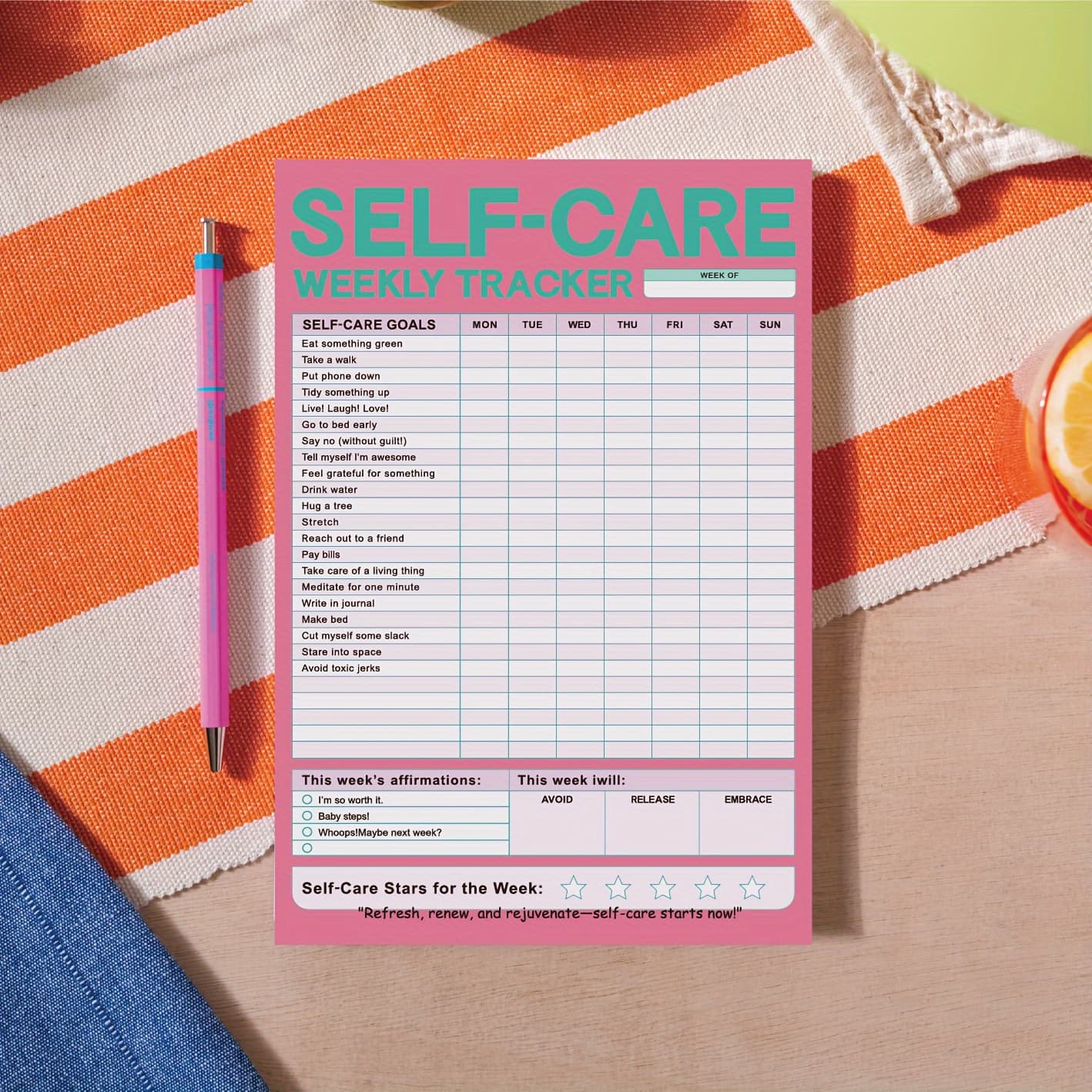 TEMU Weekly Self-care Pad, 52-page 6x9 Inches, Wellness Checklist And Planner, , Mindfulness And Self-care Journal Notepad, Organizing Personal