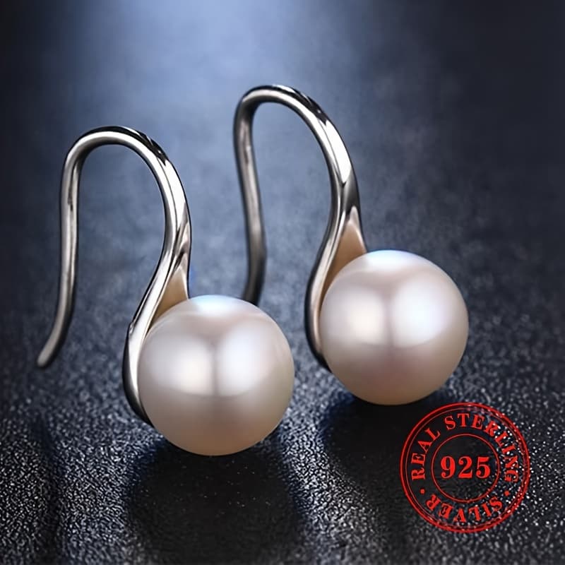 TEMU Elegant S925 Sterling Silver French Hook Earrings With Pearl Pendants, Perfect For Daily Wear, Weddings, Parties, And Versatile Additions