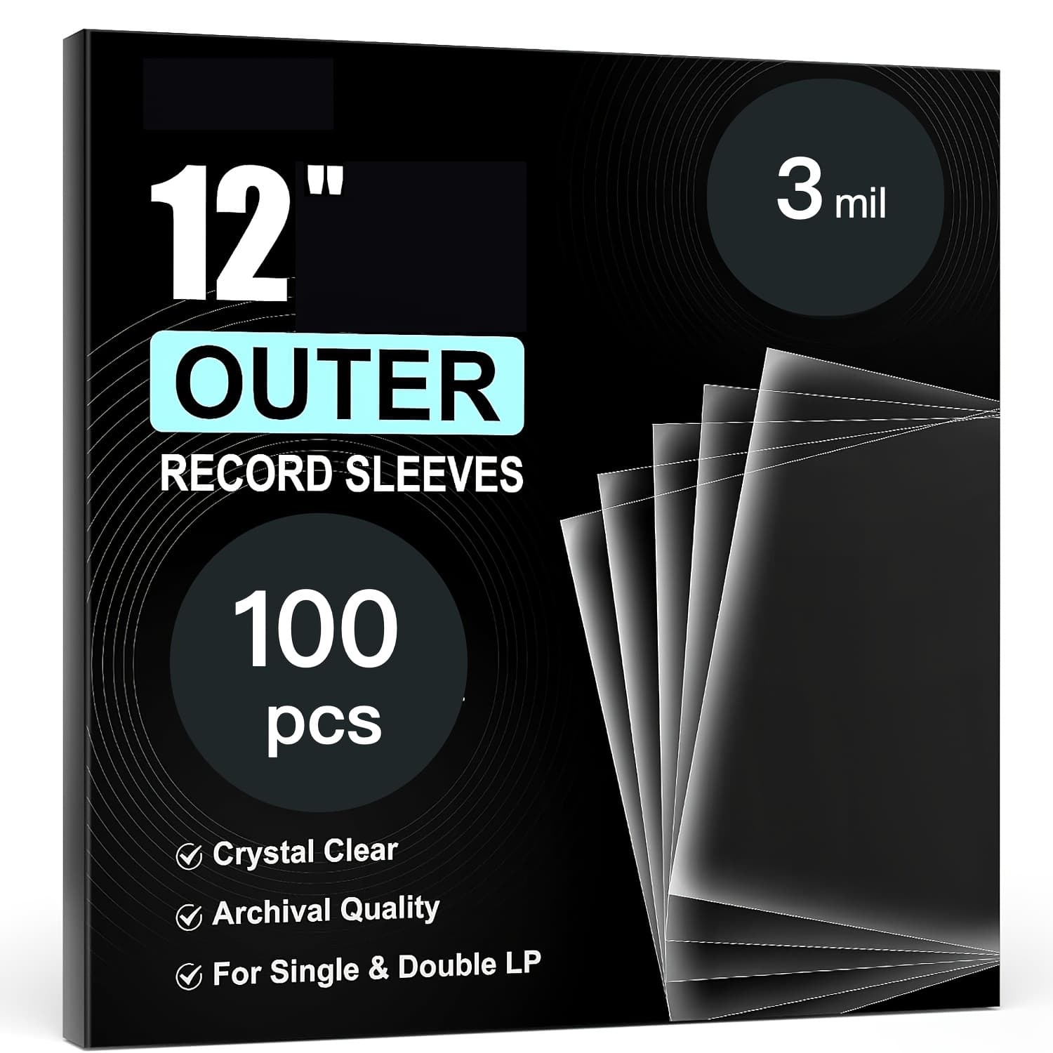 TEMU 100/50/25pcs 12in Lp Crystal Vinyl Record Outer Sleeves For Album Covers - 3 Mil -grade, 12.75"x12.75", For Single/double Lps & Gatefolds