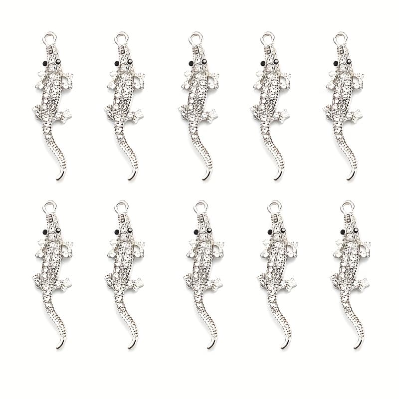 TEMU 10pcs Design Crystal Rhinestones Crocodile Styling Charms With Inlaid Fashion Jewelry Accessories Diy Necklace Pendant Material Sets