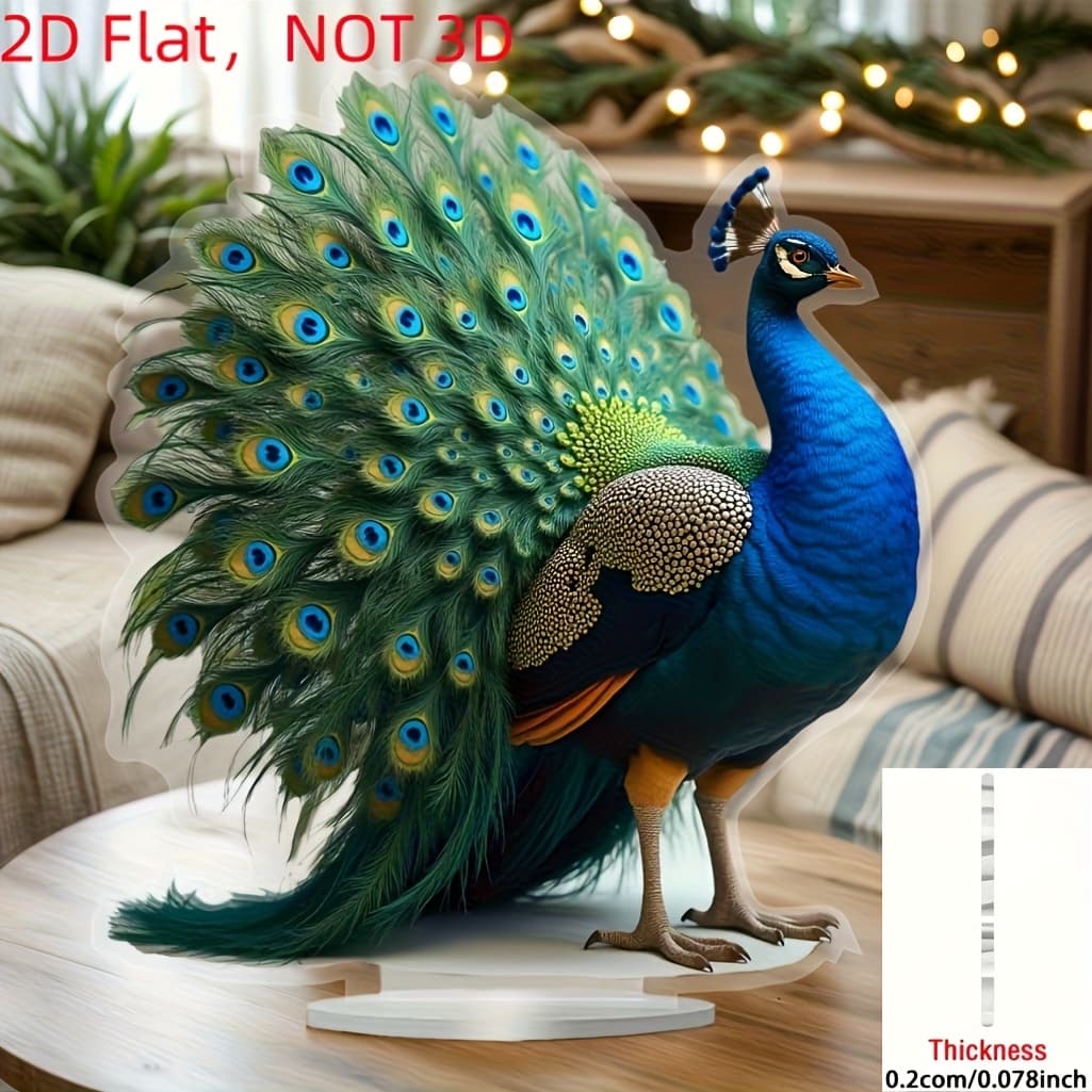 TEMU 2d Flat Vibrant Acrylic Peacock Sculpture Model - Modern Desktop Decor, Blue And Green Design, Perfect For Home, Parties, And Housewarming Gifts, Peacock Decor