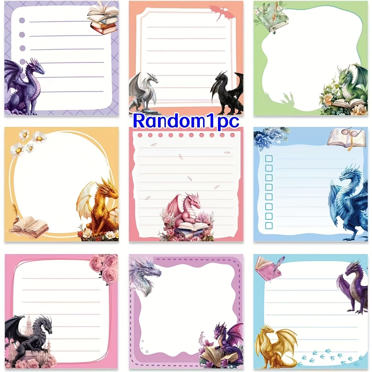 TEMU Fantasy Dragon Creative Sticky Notes, Random 1 Book/50 Sheets, Magical Western Dragon Theme Memo Pads, Journal Decoration Message Memo Sticky Notes