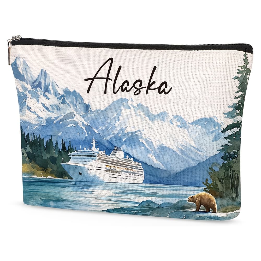 TEMU 1pc Alaska Makeup Bag, Alaska Souvenir Gift, Alaska Cruise Essentials Makeup Bag, Travel Makeup Bag, Birthday Gift Holiday Gift