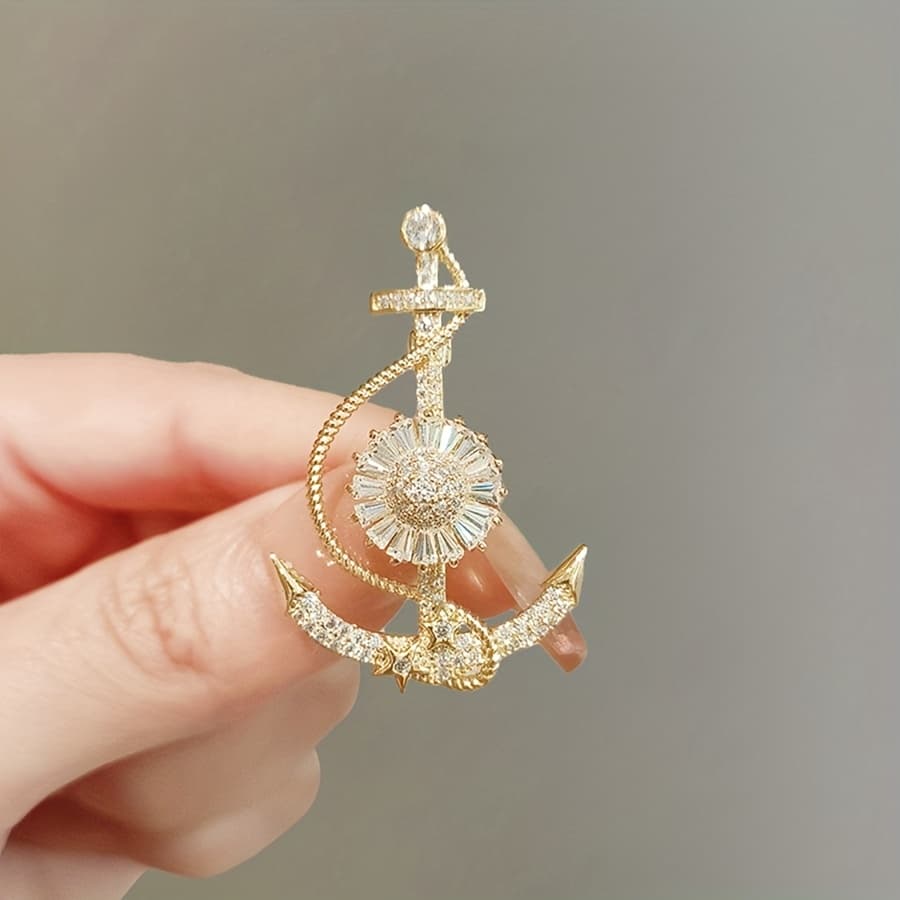 TEMU Creative And Stylish Women's Anchor Brooch, Exuding A Sense Of Luxury And , A Lapel Pin Accessory For Suits