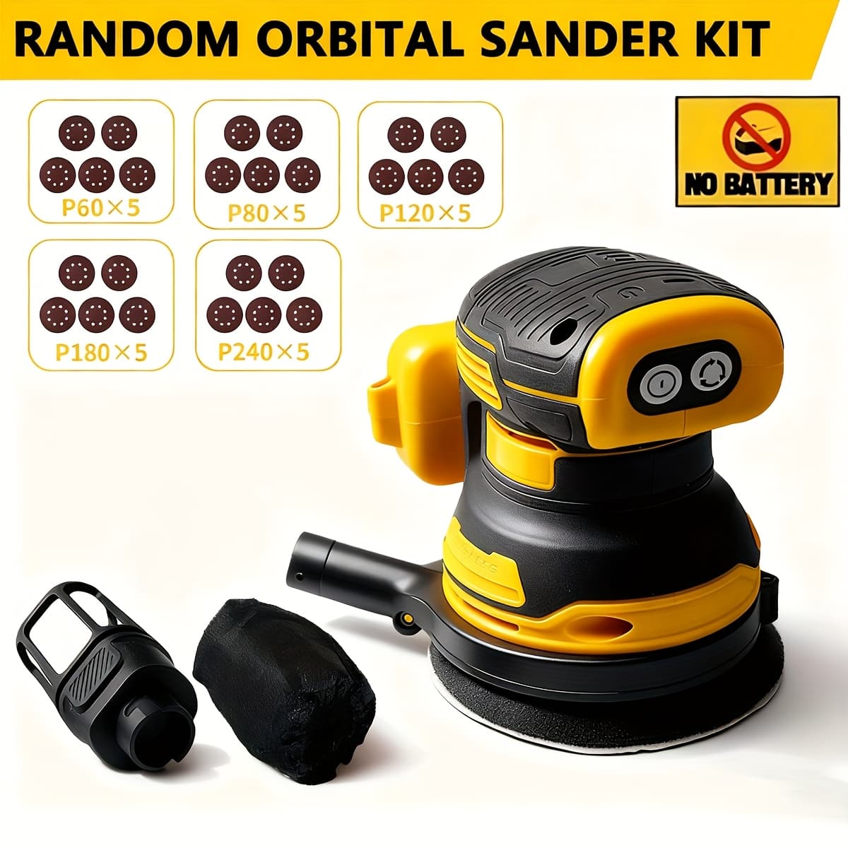 TEMU For 20v , 5-inch Cordless Orbital Sander Kit With 5 Sandpaper , 8000-12000 Opm Handheld Polisher, Versatile For 10 Different Uses, Ideal Gift For Diy Enthusiasts, In With-battery & Tool-only