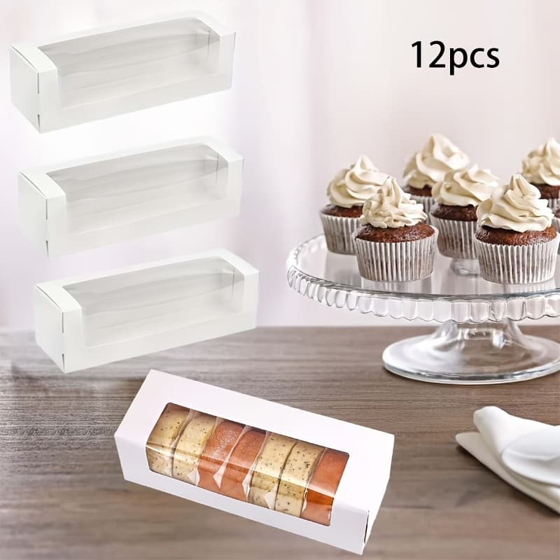 TEMU Gift For Her/him Products Bakery Boxes With Windows, Donut Boxes, White Cookie Boxes With Chocolate-covered Strawberries, Macarons, Donuts, Pies, And