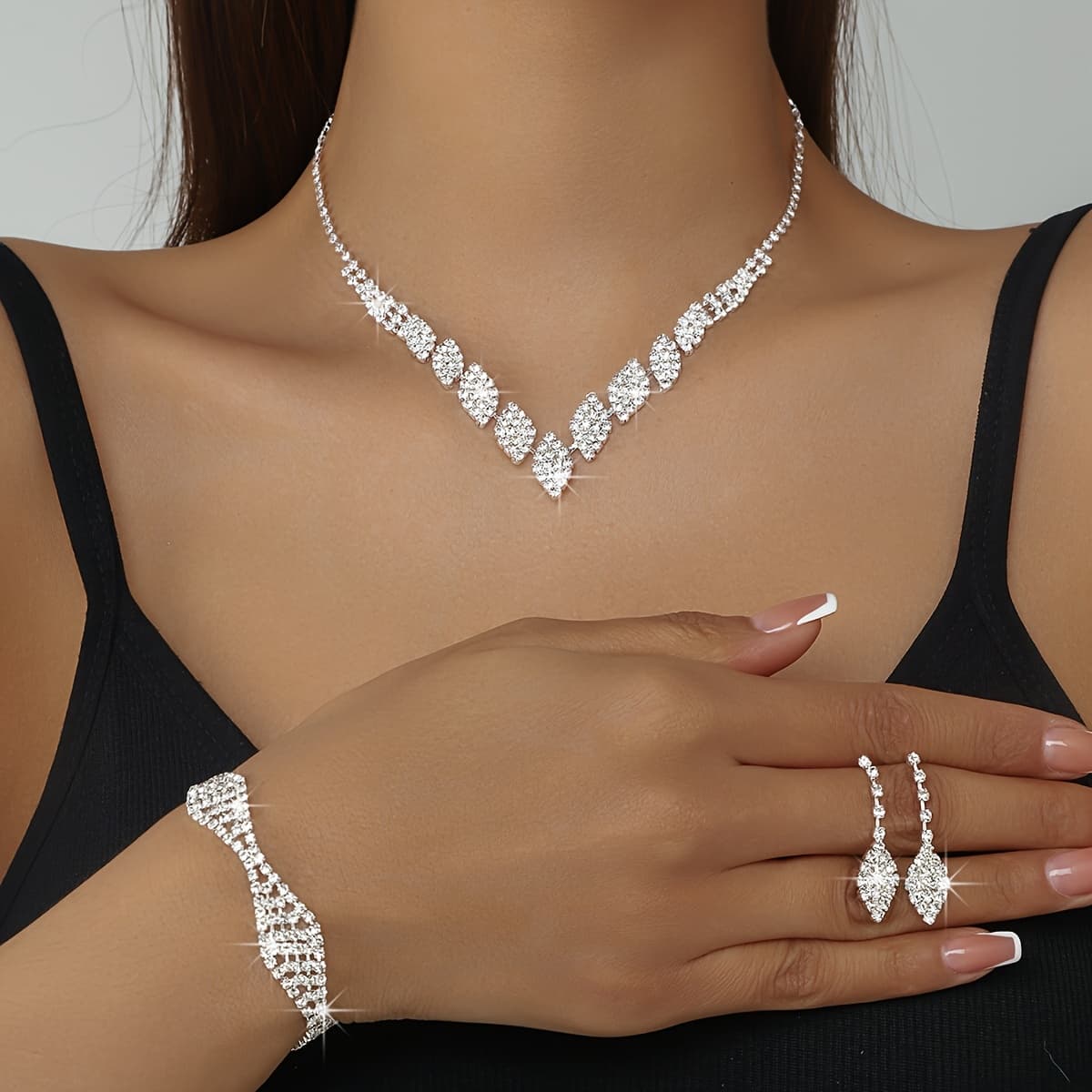 TEMU Luxury Exquisite Trendy Jewelry Banquet Party Leaf Necklace Earrings 3pcs Set