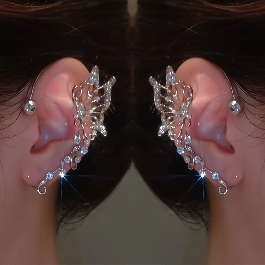 TEMU 2pcs/set Sparkling Ear Cuff Earrings - & Design, Inlaid Synthetic Synthetic Zirconia Suitable For Parties, Weddings, Daily Wear, Elegant Jewelry For Special Occasions