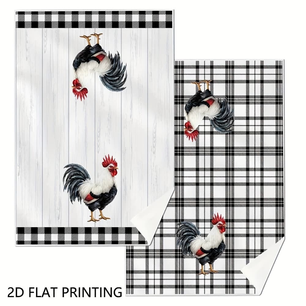 TEMU Of 2, Farmhouse Rooster Checkered Design Kitchen Towels, Ideal For , Cooking, Baking, Cafes, Option For Farmhouse Decor, Decorative Hand Towels